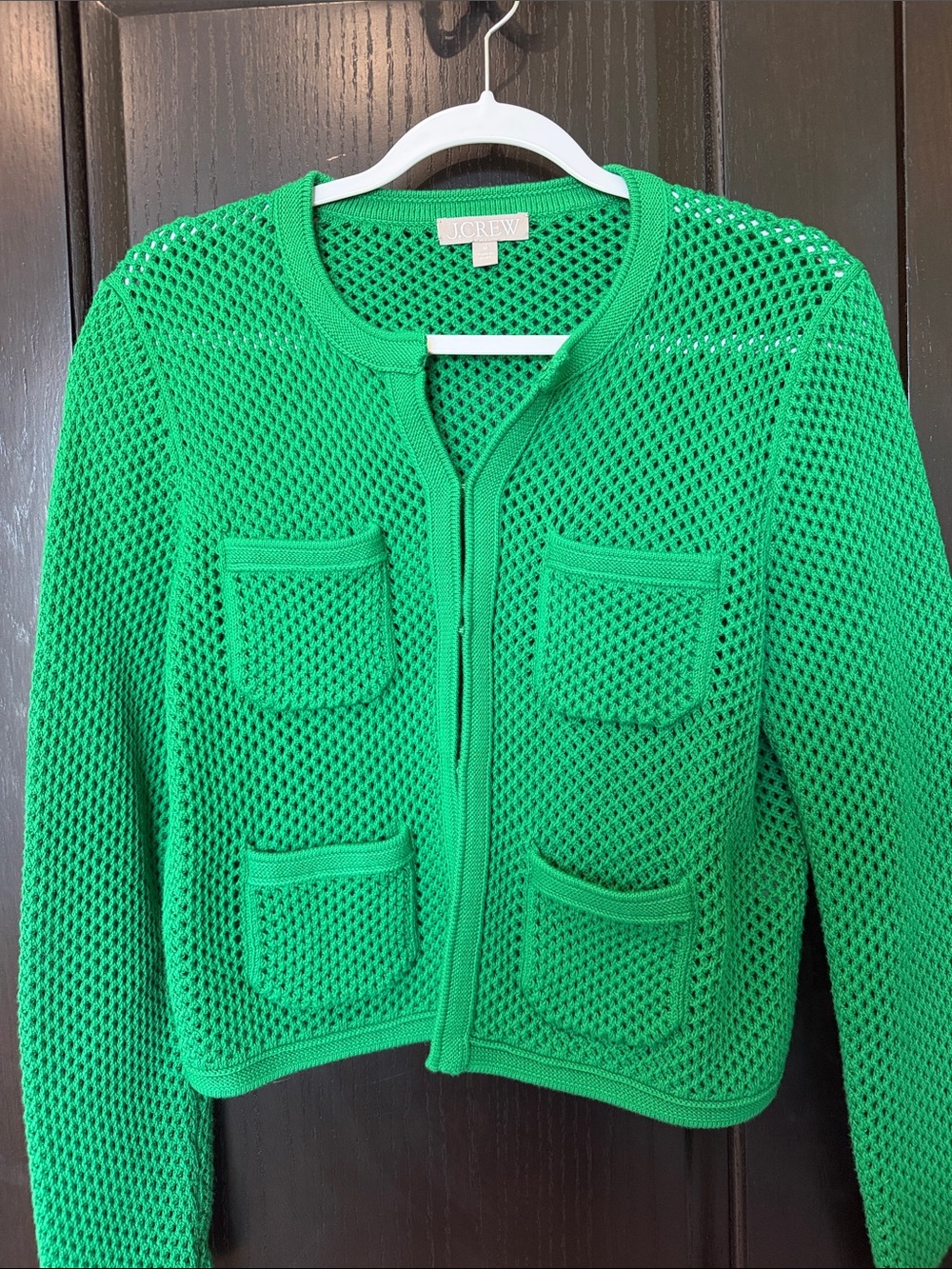 J. Crew Green Open-Stitch Cardigan